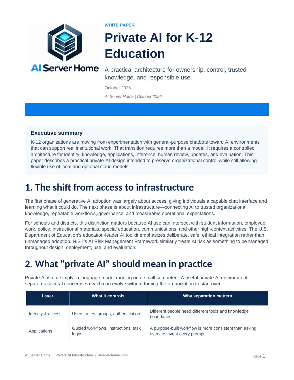First page of Private AI for K-12 Education